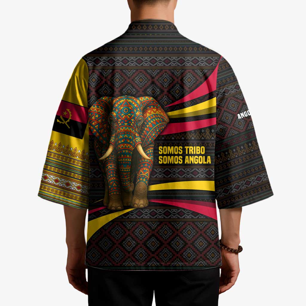 Angola Kimono with Red Black Yellow Tribal Design and Elephant - Wonder Print Shop