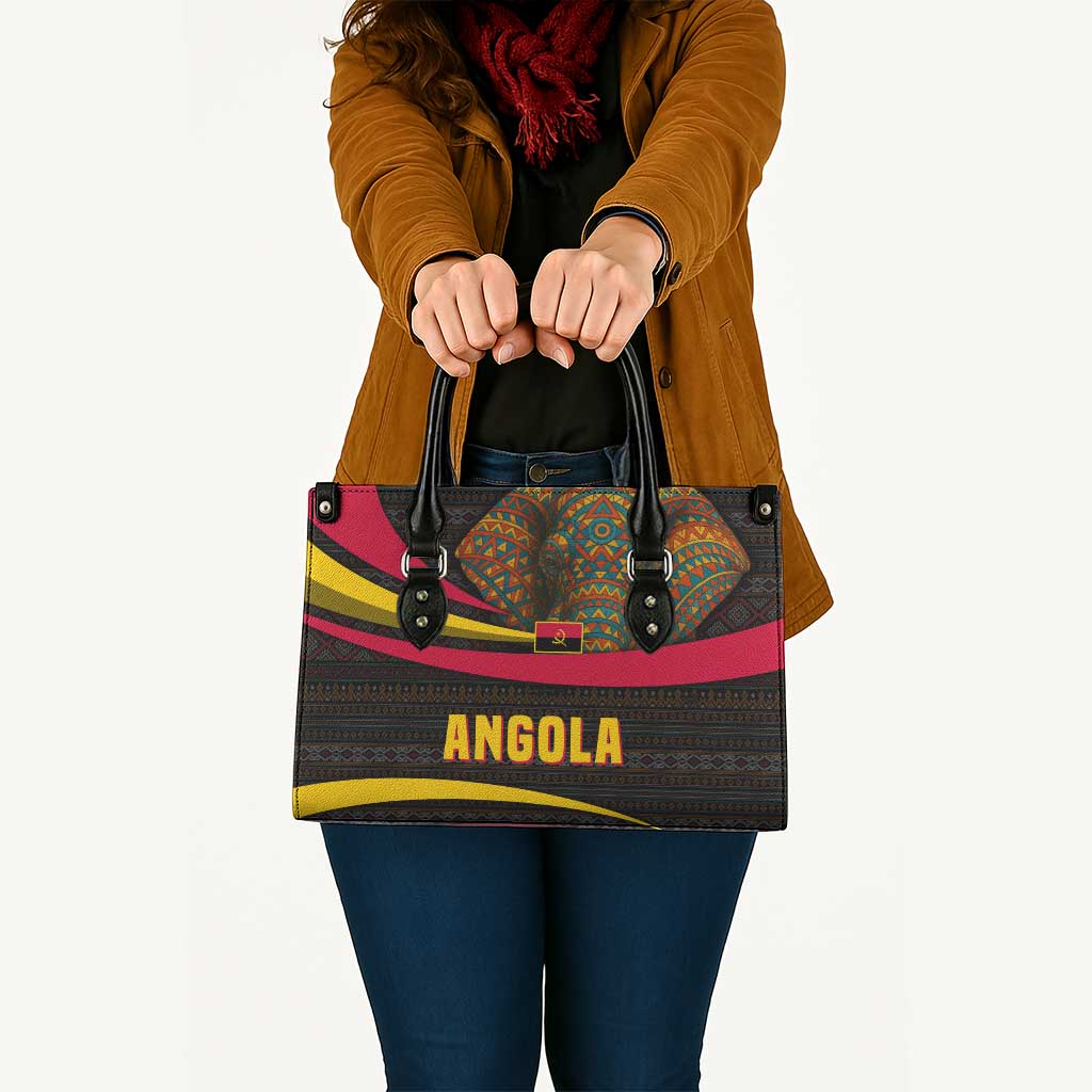 Angola Leather Bag with Red Black Yellow Tribal Design and Elephant - Wonder Print Shop