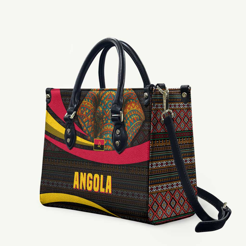 Angola Leather Bag with Red Black Yellow Tribal Design and Elephant - Wonder Print Shop