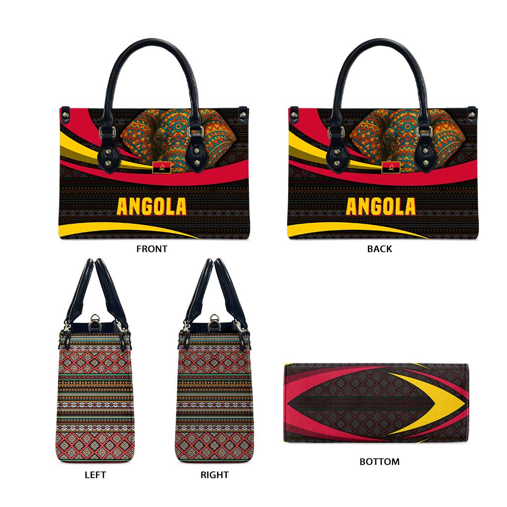 Angola Leather Bag with Red Black Yellow Tribal Design and Elephant - Wonder Print Shop