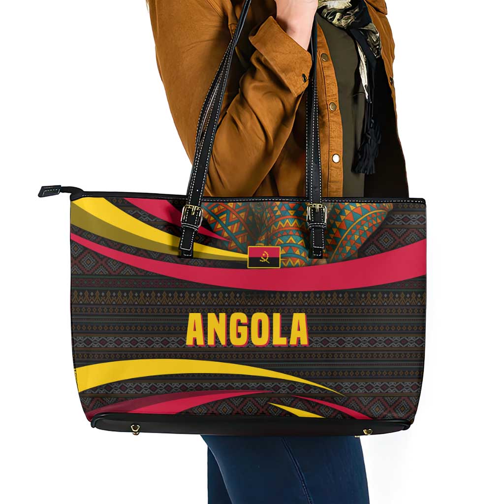 Angola Leather Tote Bag with Red Black Yellow Tribal Design and Elephant - Wonder Print Shop
