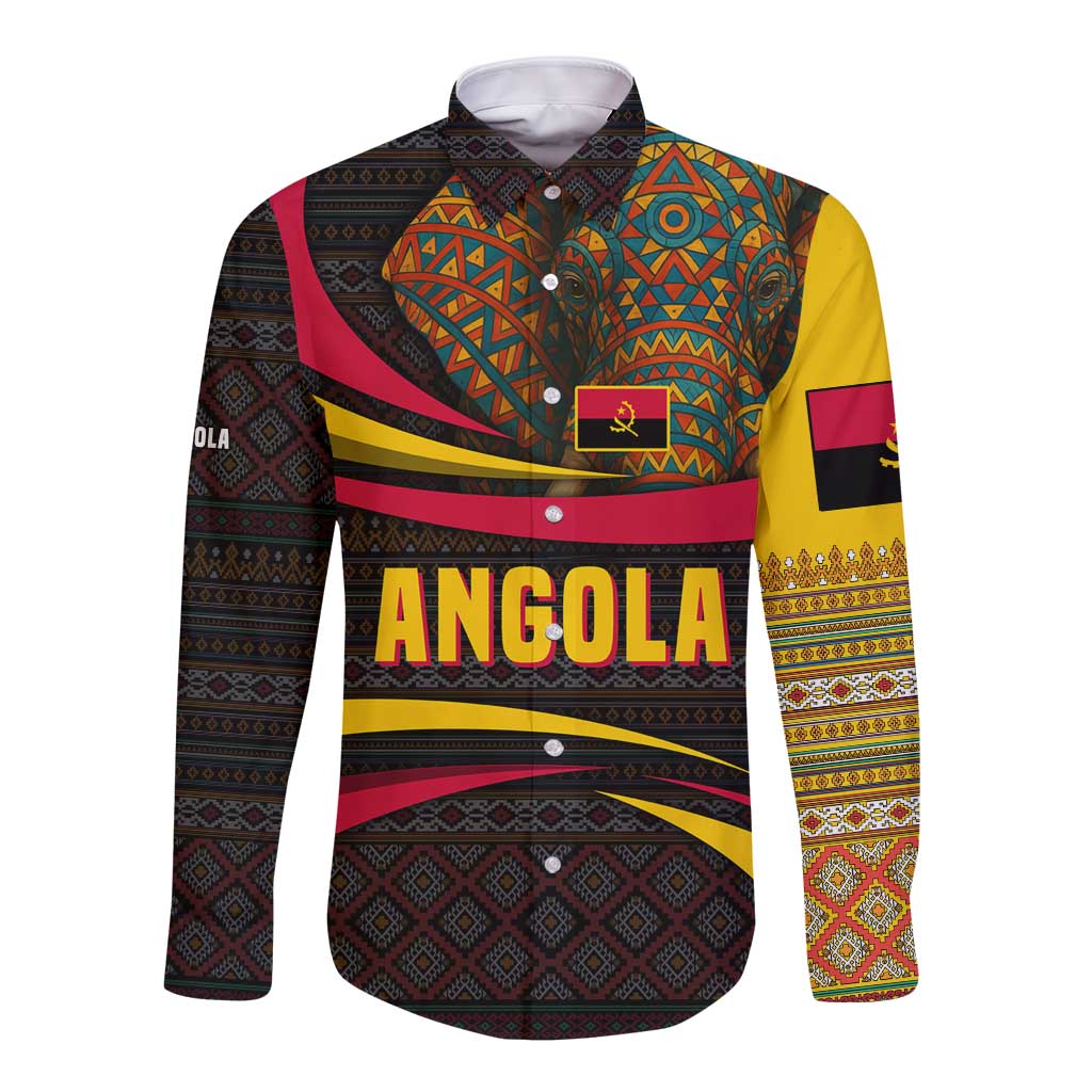 Angola Long Sleeve Button Shirt with Red Black Yellow Tribal Design and Elephant - Wonder Print Shop
