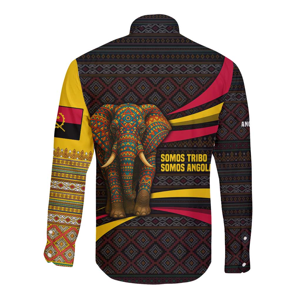 Angola Long Sleeve Button Shirt with Red Black Yellow Tribal Design and Elephant - Wonder Print Shop