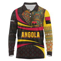 Angola Long Sleeve Polo Shirt with Red Black Yellow Tribal Design and Elephant - Wonder Print Shop