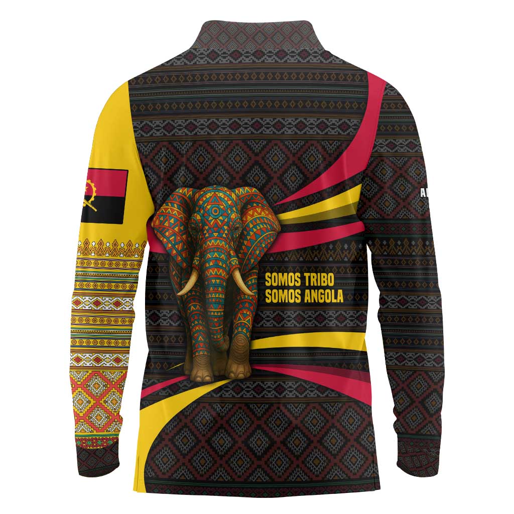 Angola Long Sleeve Polo Shirt with Red Black Yellow Tribal Design and Elephant - Wonder Print Shop