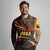 Angola Long Sleeve Polo Shirt with Red Black Yellow Tribal Design and Elephant - Wonder Print Shop