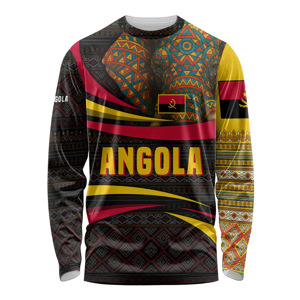 Angola Long Sleeve Shirt with Red Black Yellow Tribal Design and Elephant - Wonder Print Shop
