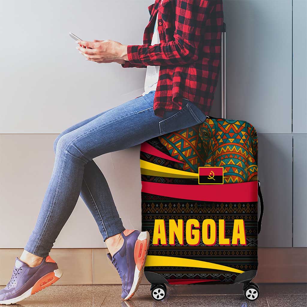 Angola Luggage Cover with Red Black Yellow Tribal Design and Elephant - Wonder Print Shop
