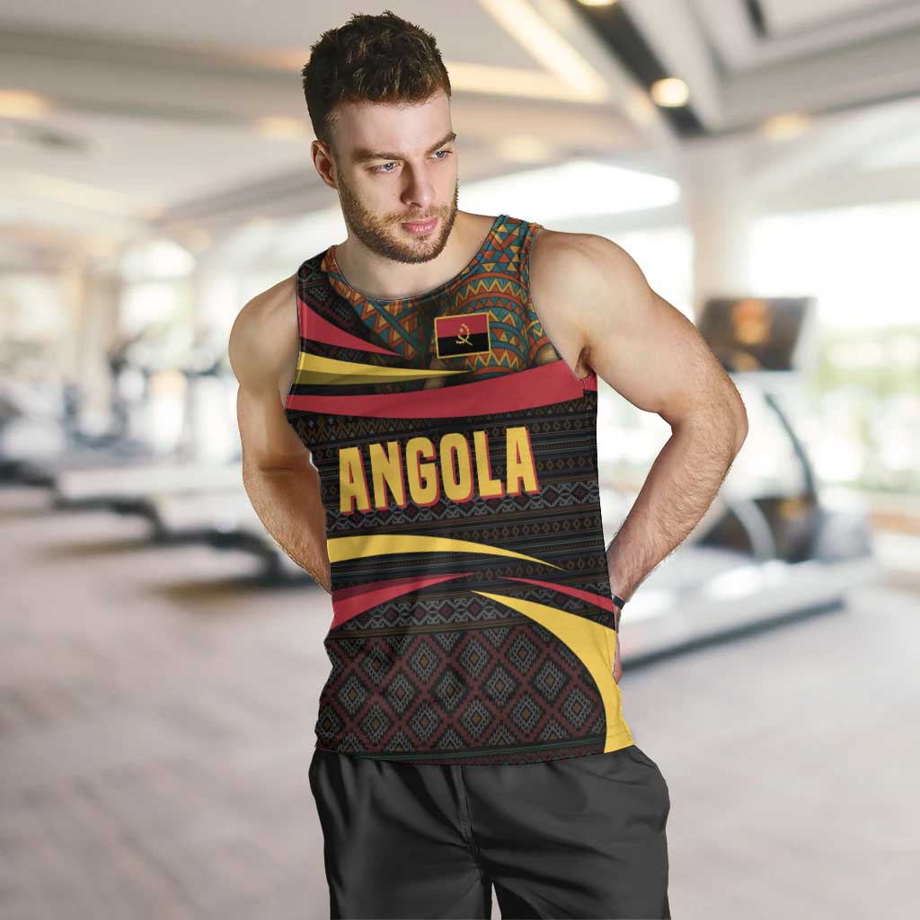Angola Men Tank Top with Red Black Yellow Tribal Design and Elephant - Wonder Print Shop