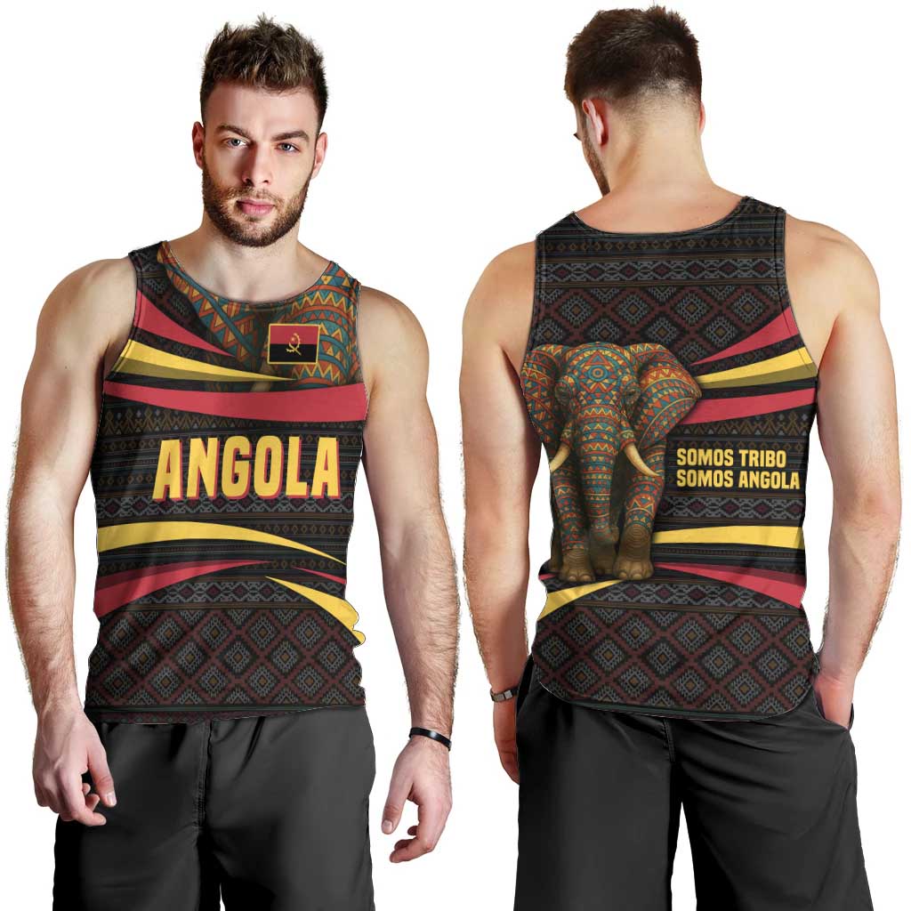 Angola Men Tank Top with Red Black Yellow Tribal Design and Elephant - Wonder Print Shop