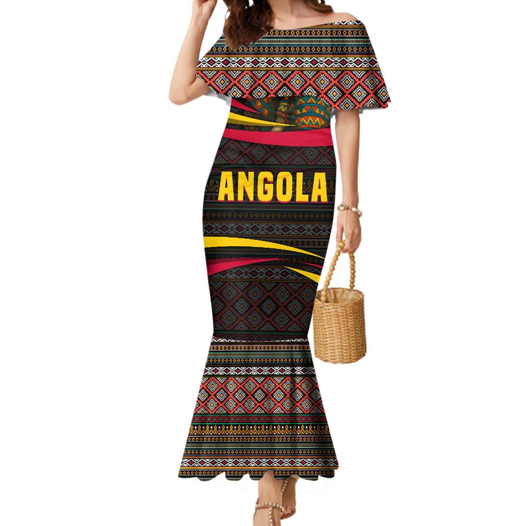 Angola Mermaid Dress with Red Black Yellow Tribal Design and Elephant - Wonder Print Shop