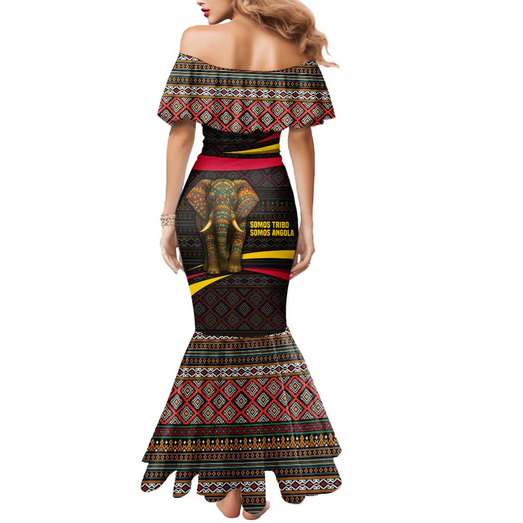 Angola Mermaid Dress with Red Black Yellow Tribal Design and Elephant - Wonder Print Shop