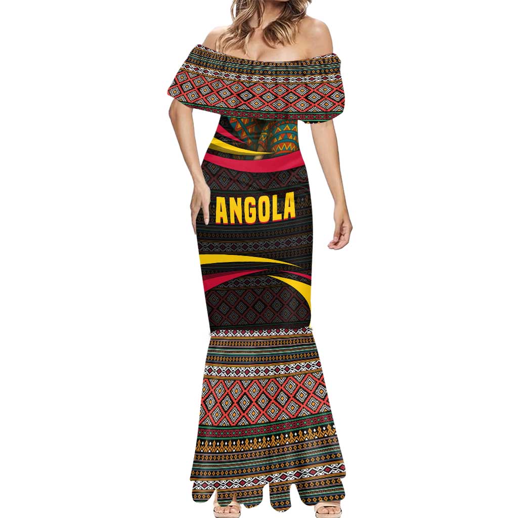Angola Mermaid Dress with Red Black Yellow Tribal Design and Elephant - Wonder Print Shop