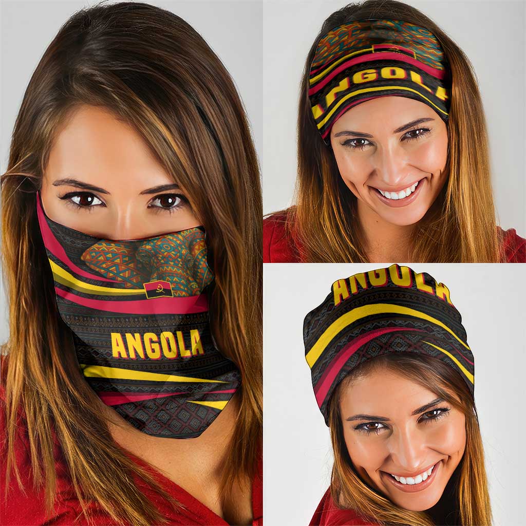 Angola Neck Gaiter with Red Black Yellow Tribal Design and Elephant TS04