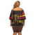 Angola Off Shoulder Short Dress with Red Black Yellow Tribal Design and Elephant - Wonder Print Shop