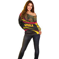 Angola Off Shoulder Sweater with Red Black Yellow Tribal Design and Elephant - Wonder Print Shop