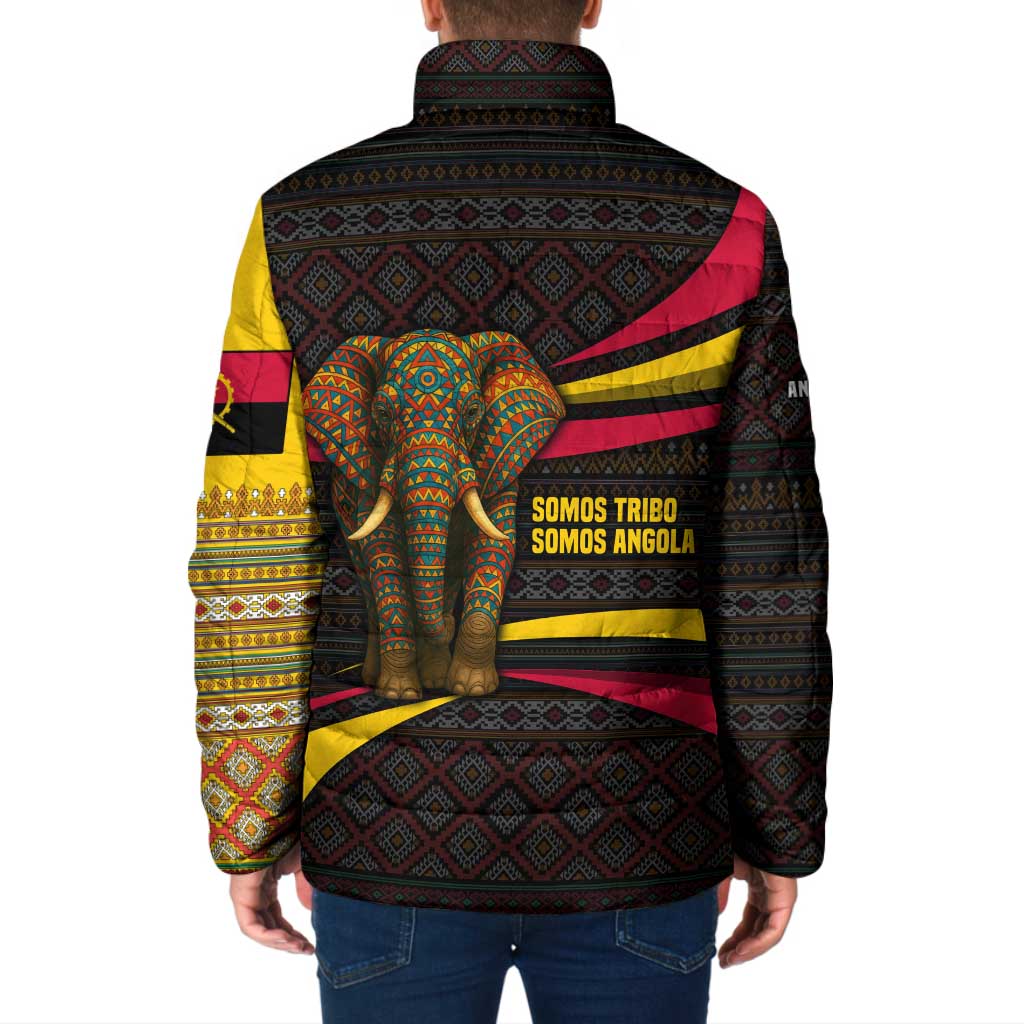 Angola Padded Jacket with Red Black Yellow Tribal Design and Elephant - Wonder Print Shop