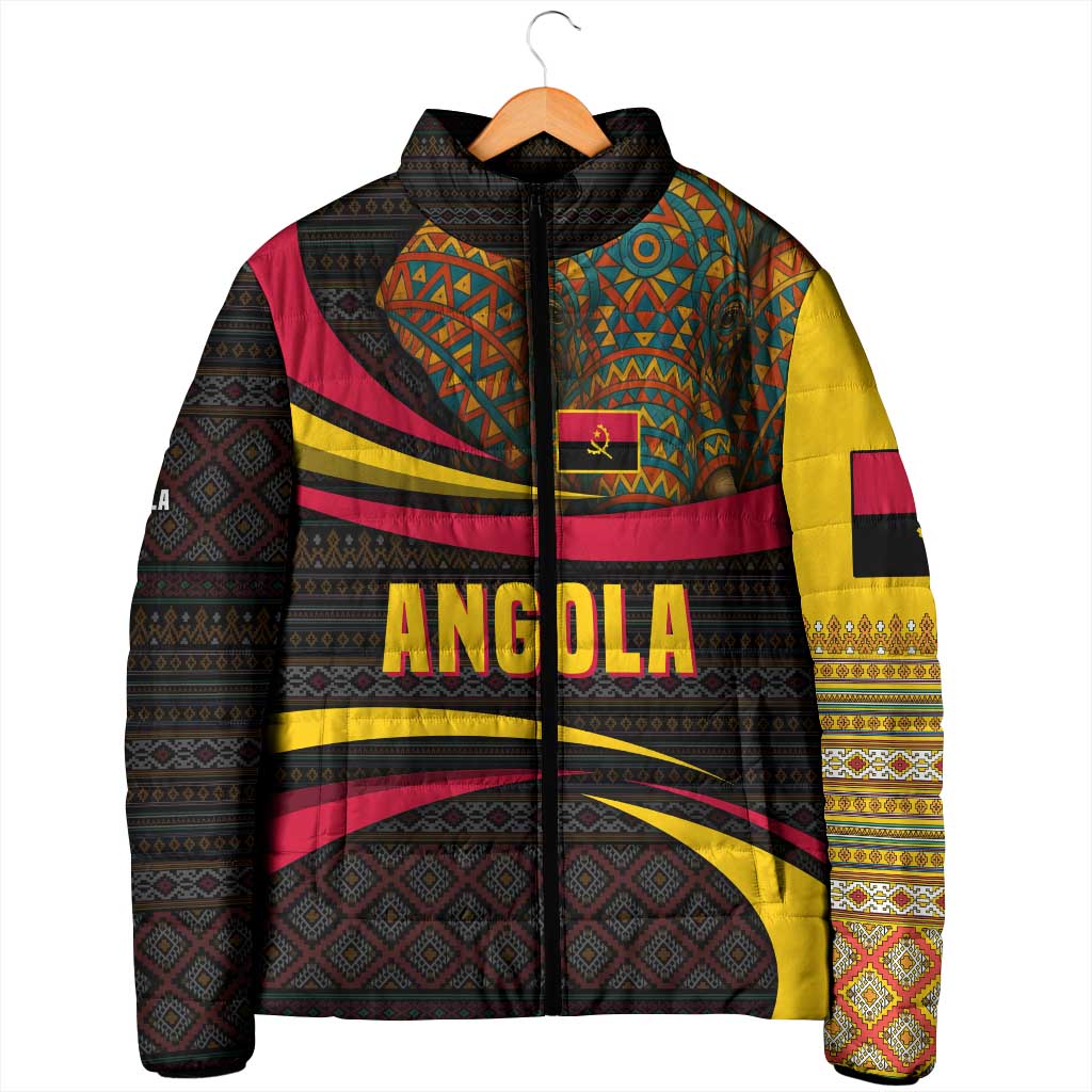 Angola Padded Jacket with Red Black Yellow Tribal Design and Elephant - Wonder Print Shop