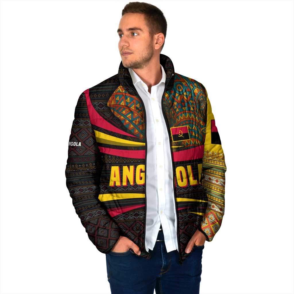 Angola Padded Jacket with Red Black Yellow Tribal Design and Elephant - Wonder Print Shop