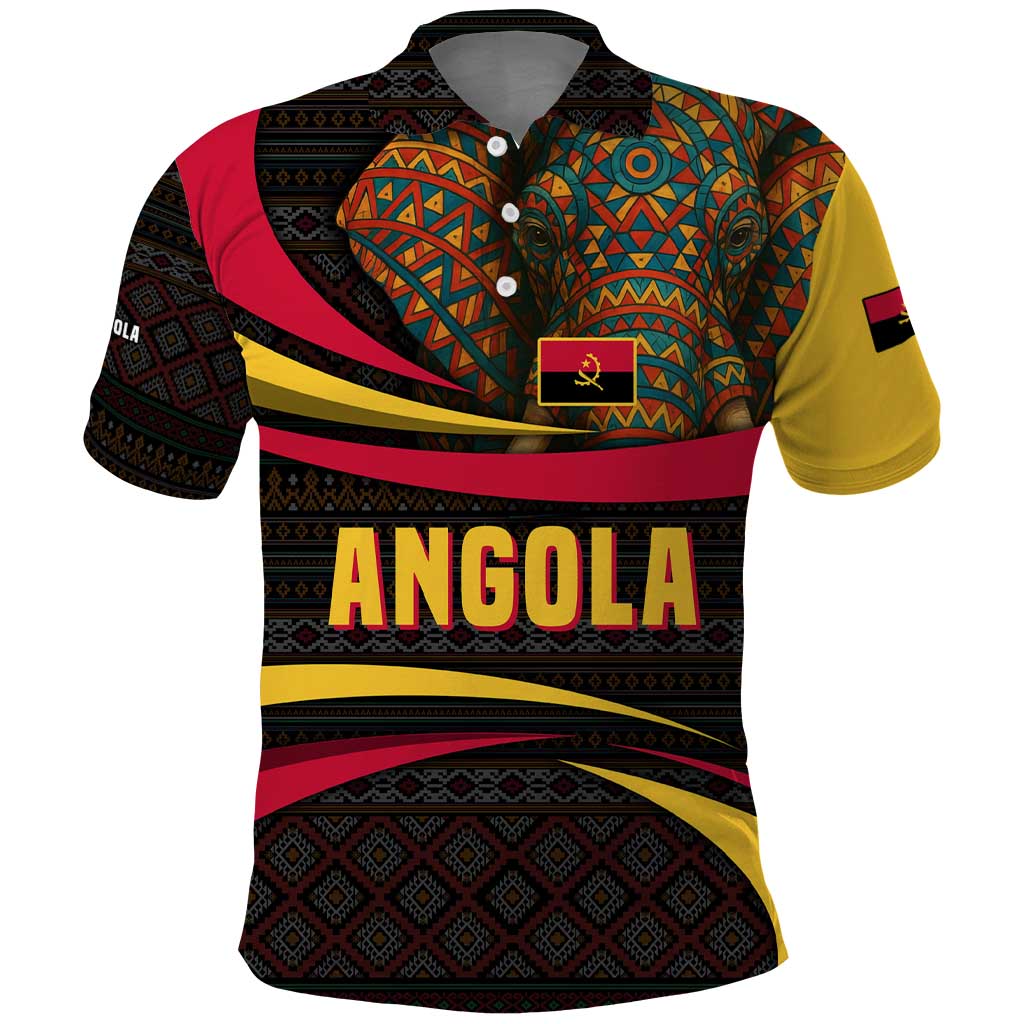Angola Polo Shirt with Red Black Yellow Tribal Design and Elephant - Wonder Print Shop