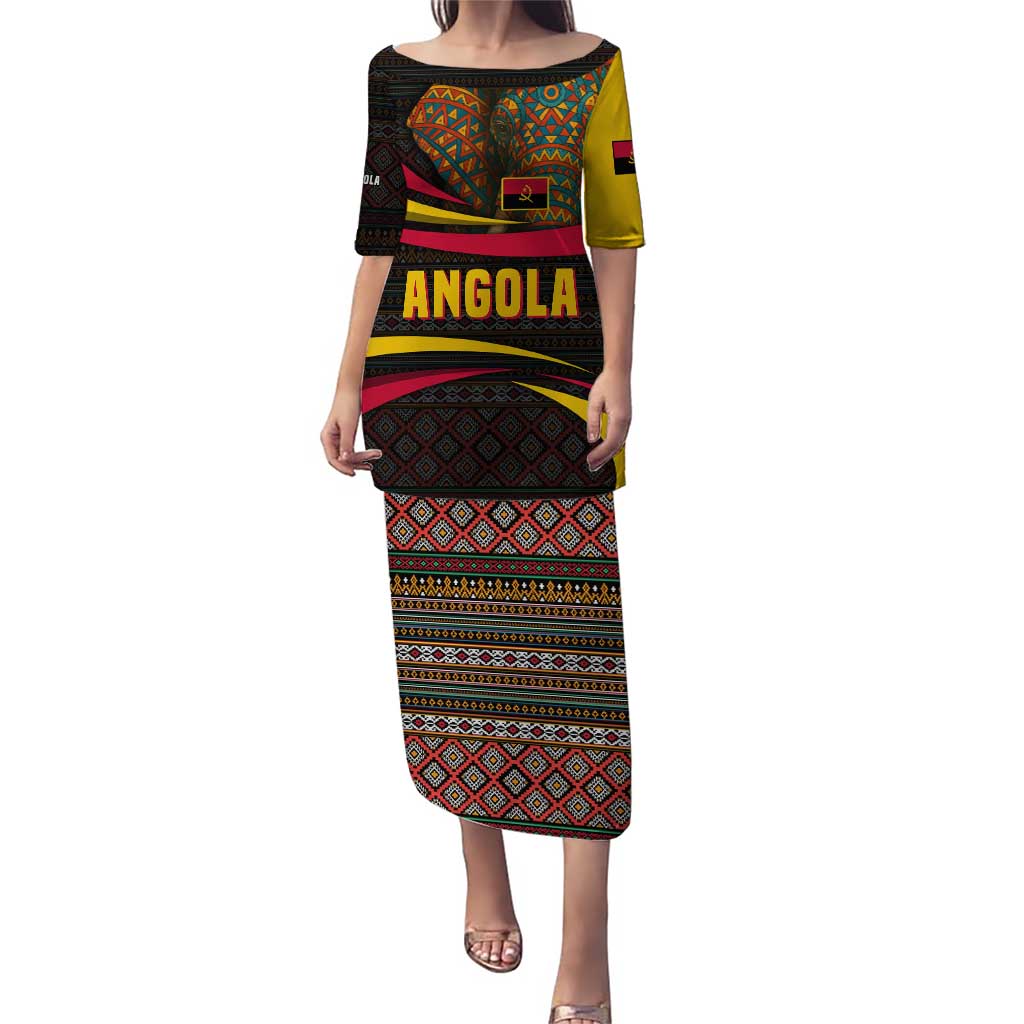 Angola Puletasi with Red Black Yellow Tribal Design and Elephant - Wonder Print Shop
