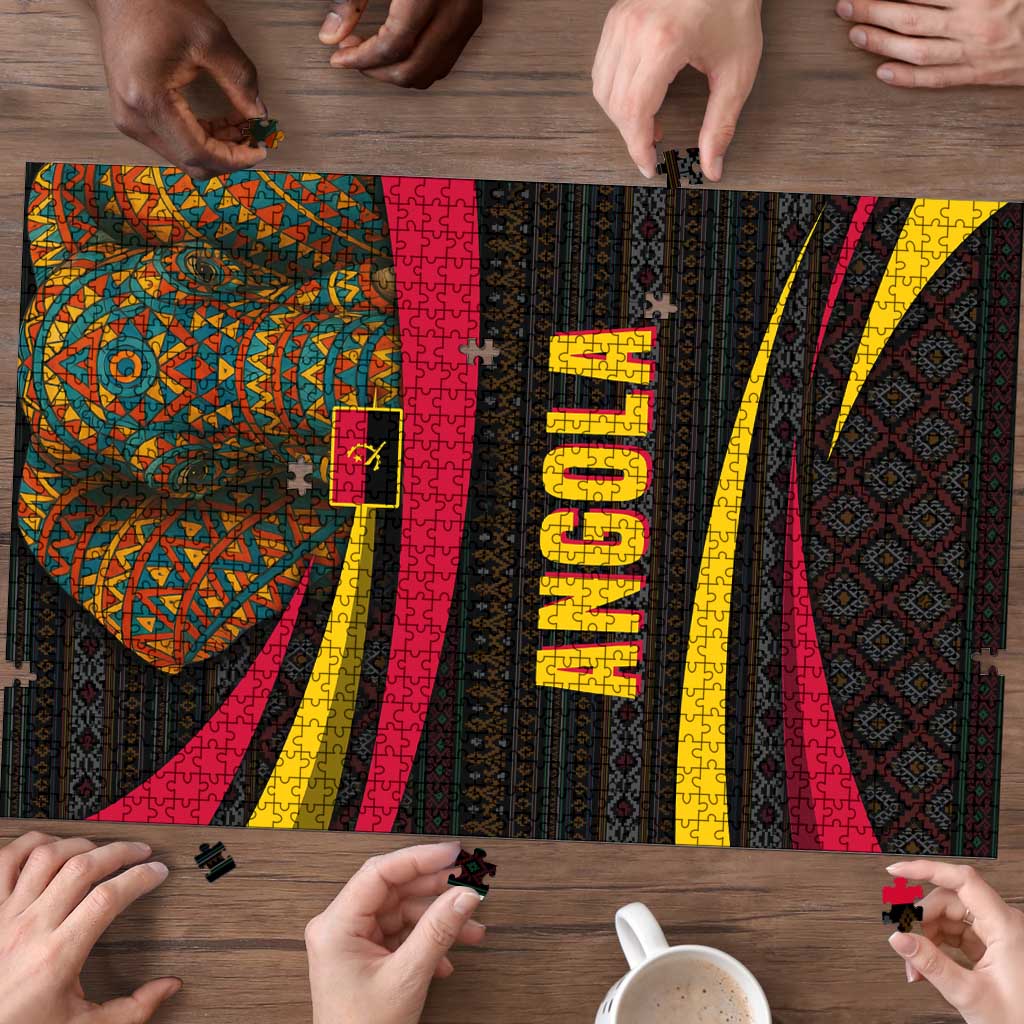 Angola Puzzle with Red Black Yellow Tribal Design and Elephant - Wonder Print Shop