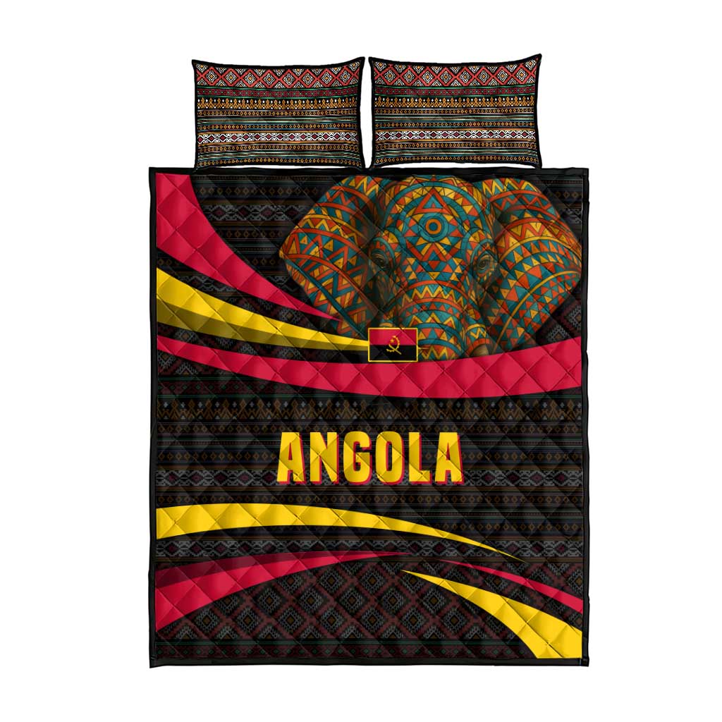 Angola Quilt Bed Set with Red Black Yellow Tribal Design and Elephant - Wonder Print Shop