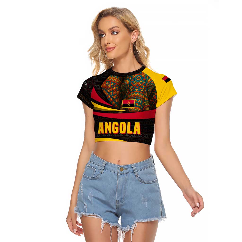 Angola Raglan Cropped T Shirt with Red Black Yellow Tribal Design and Elephant - Wonder Print Shop