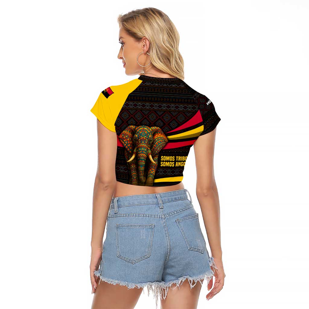 Angola Raglan Cropped T Shirt with Red Black Yellow Tribal Design and Elephant - Wonder Print Shop