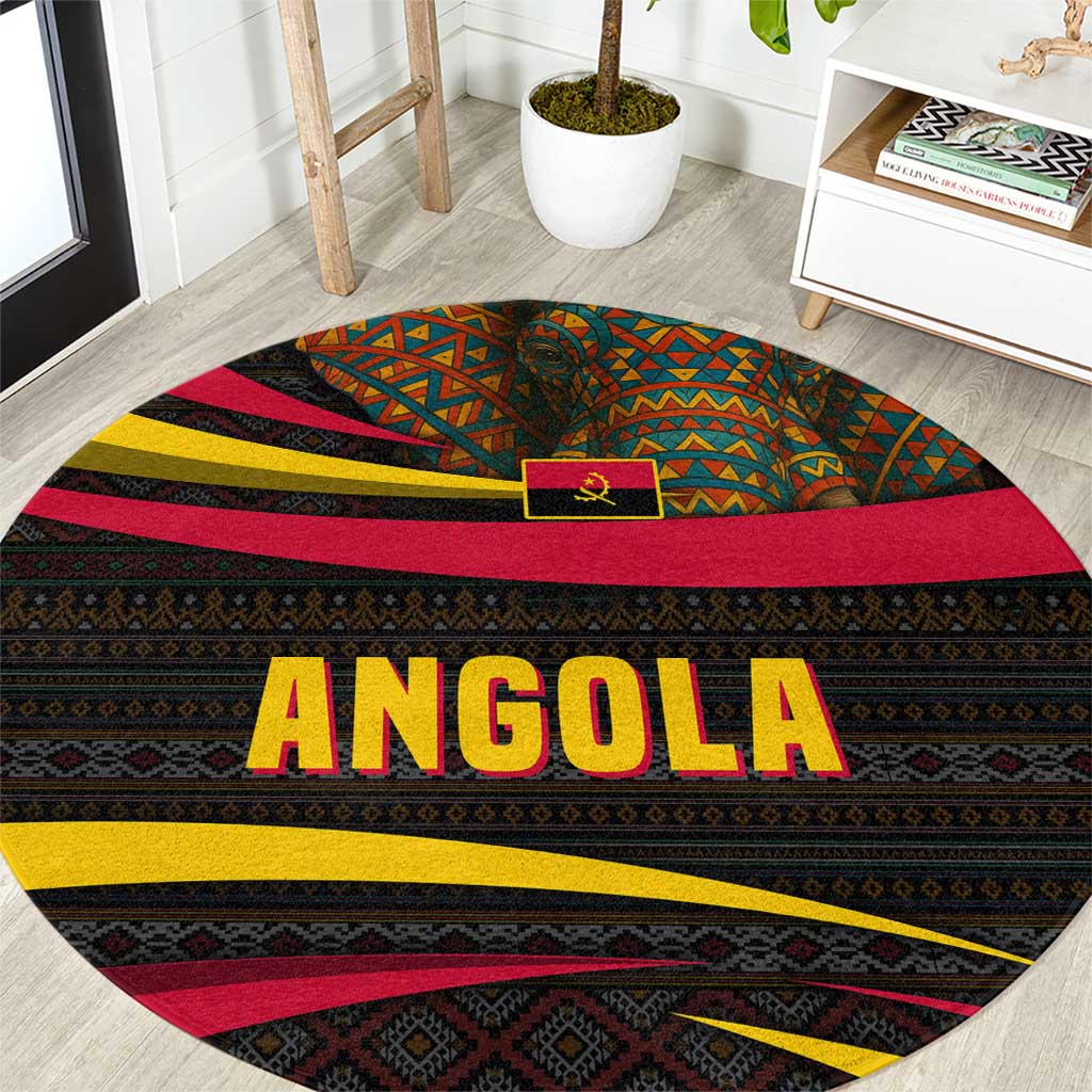 Angola Round Carpet with Red Black Yellow Tribal Design and Elephant - Wonder Print Shop