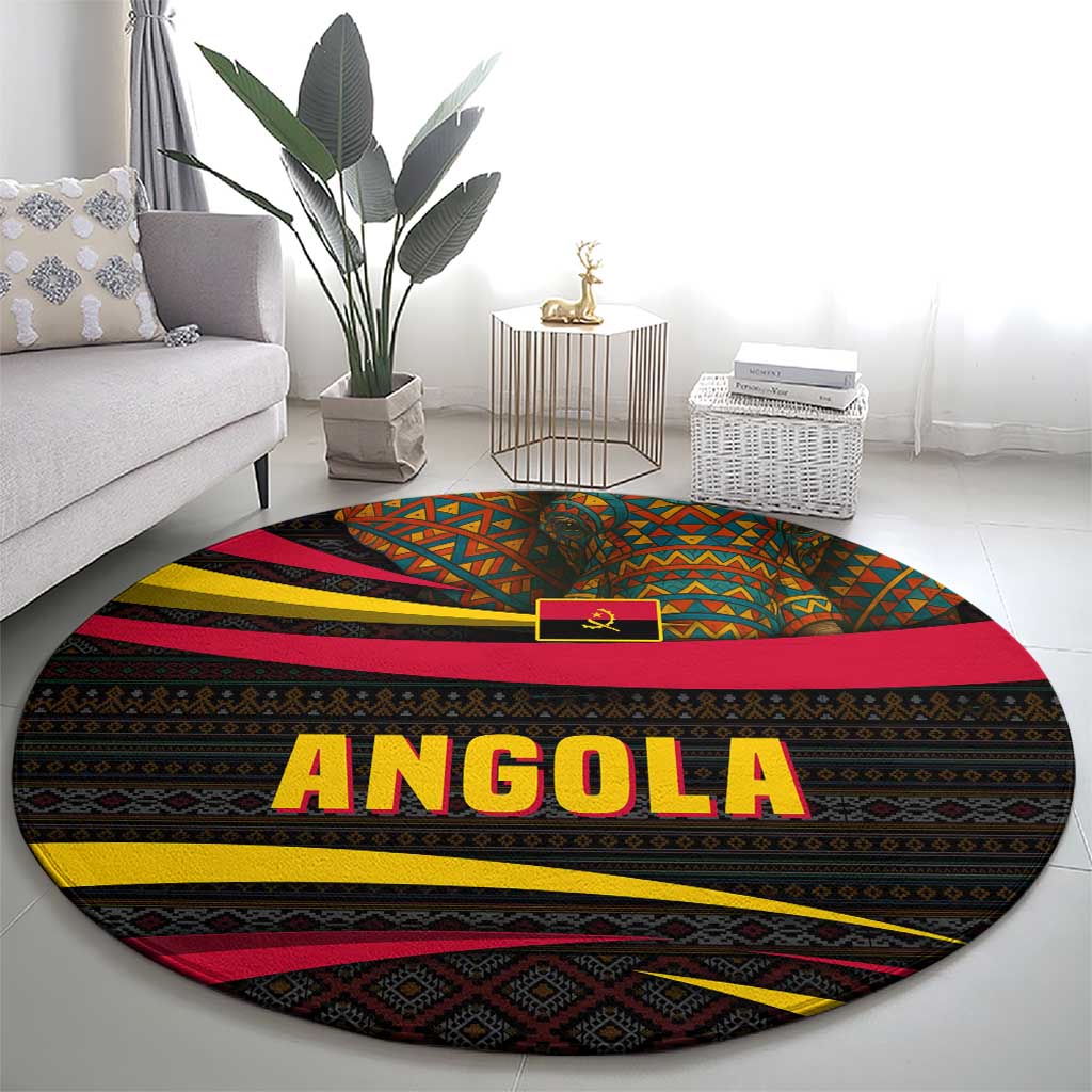 Angola Round Carpet with Red Black Yellow Tribal Design and Elephant - Wonder Print Shop