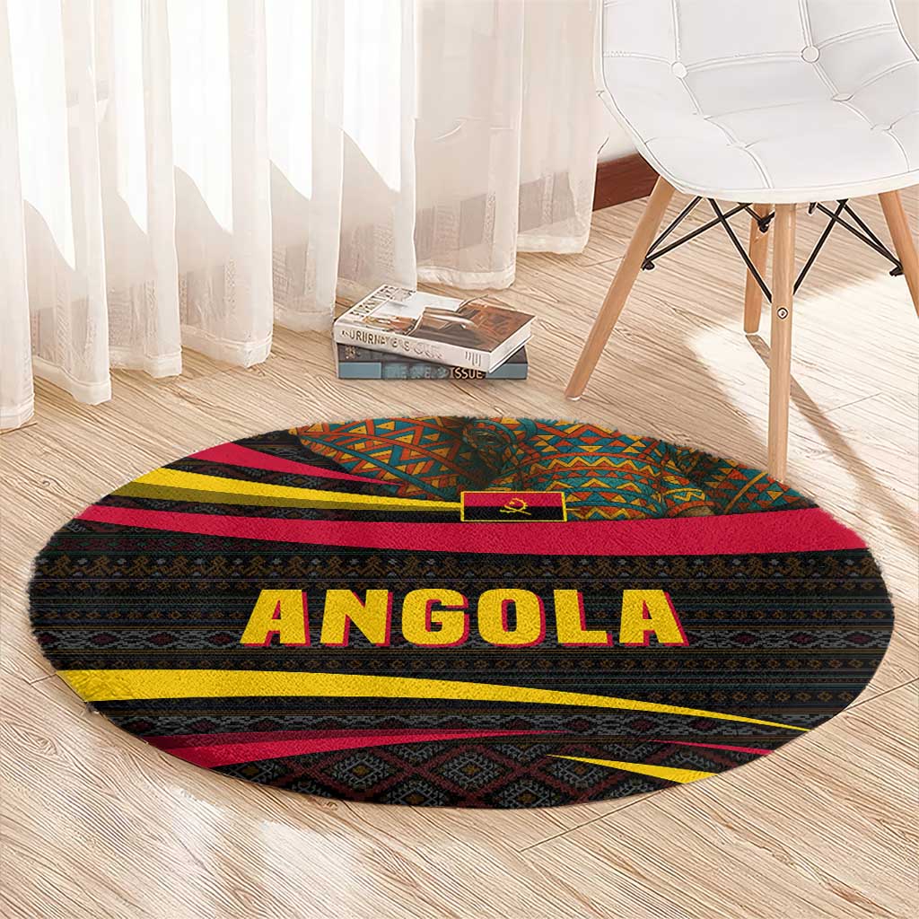 Angola Round Carpet with Red Black Yellow Tribal Design and Elephant - Wonder Print Shop
