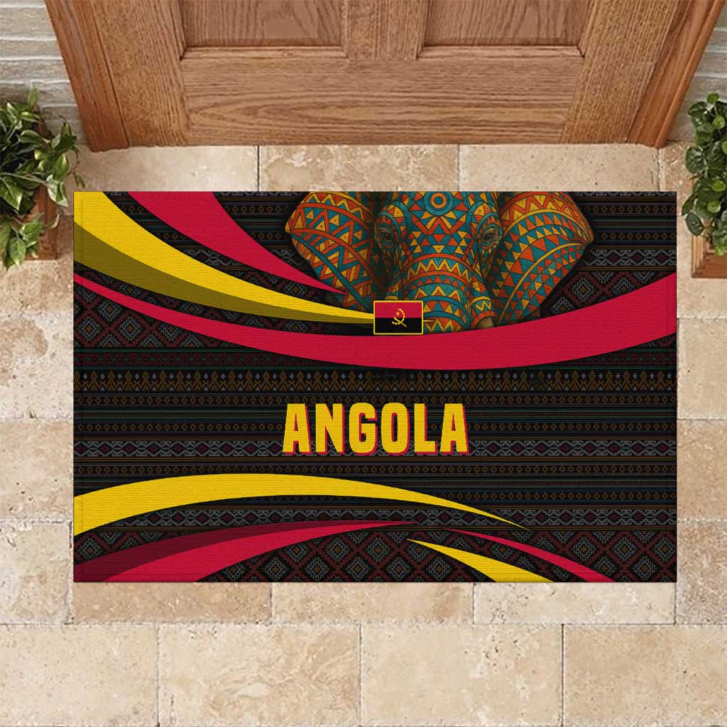 Angola Rubber Doormat with Red Black Yellow Tribal Design and Elephant - Wonder Print Shop