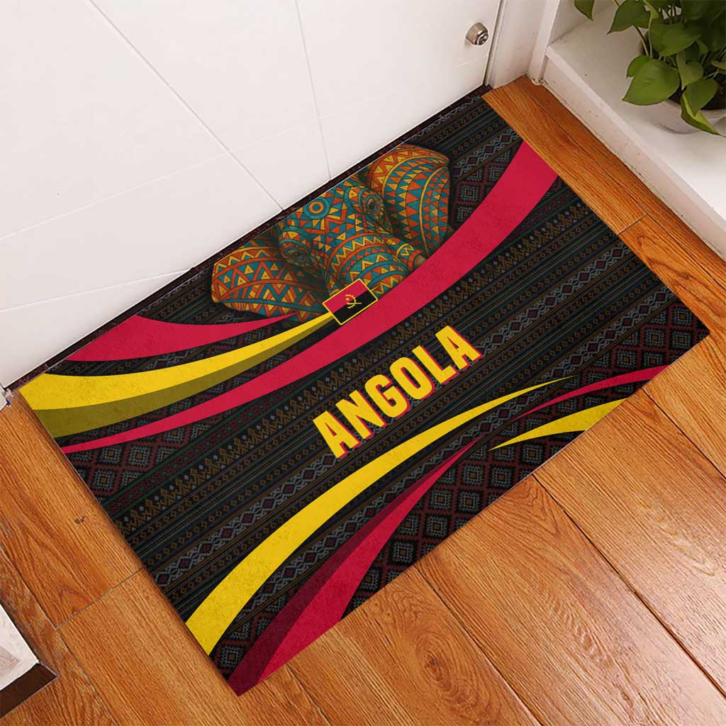 Angola Rubber Doormat with Red Black Yellow Tribal Design and Elephant - Wonder Print Shop
