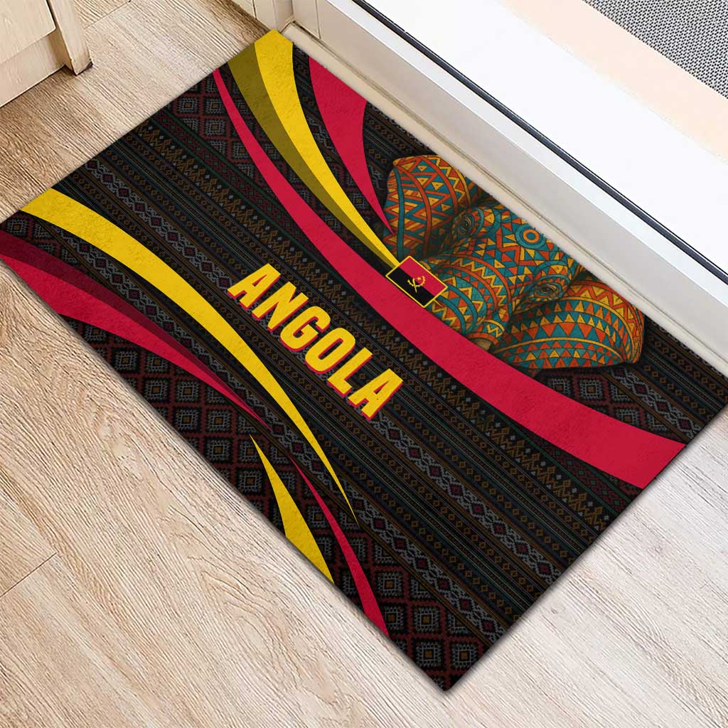 Angola Rubber Doormat with Red Black Yellow Tribal Design and Elephant - Wonder Print Shop