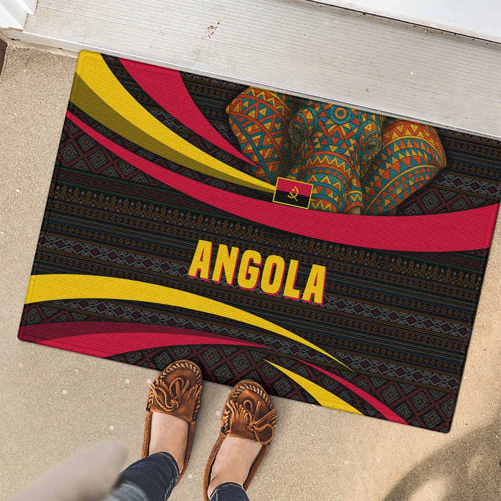Angola Rubber Doormat with Red Black Yellow Tribal Design and Elephant - Wonder Print Shop