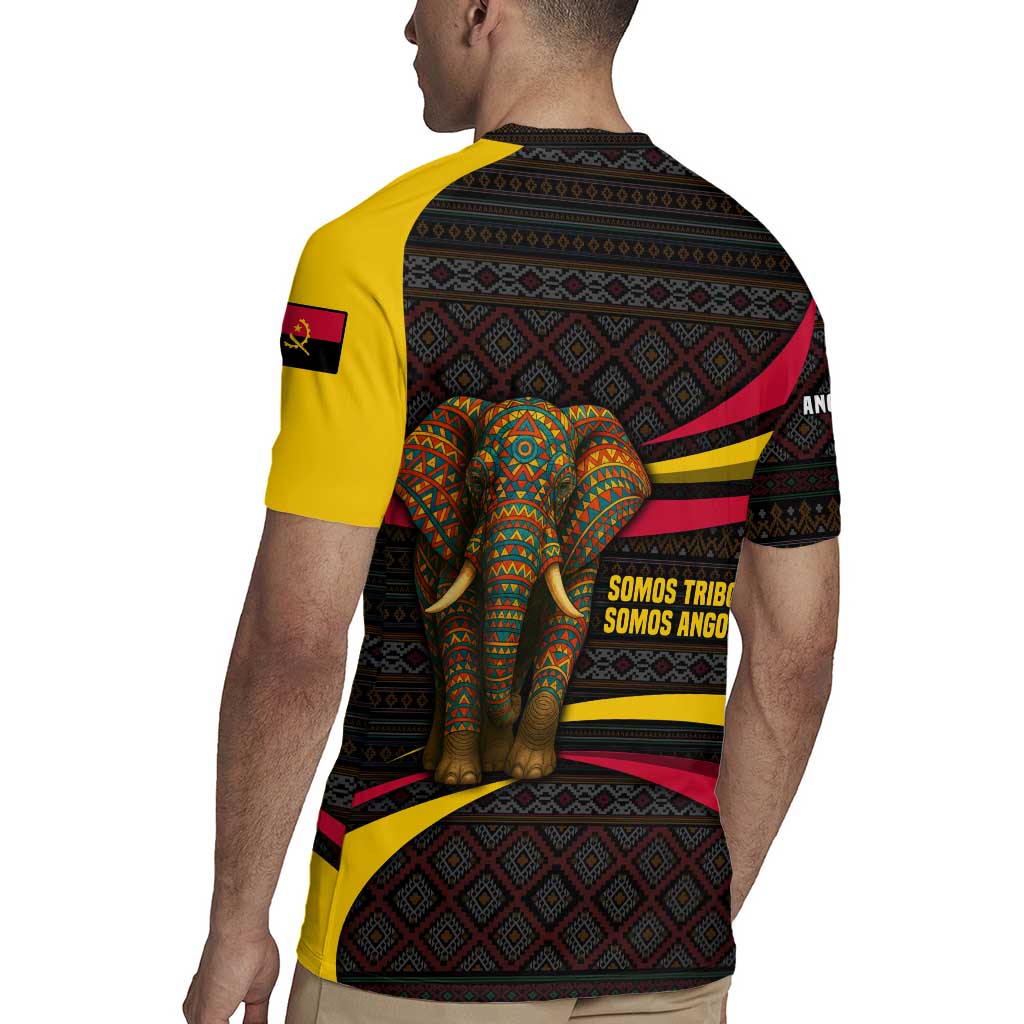 Angola Rugby Jersey with Red Black Yellow Tribal Design and Elephant - Wonder Print Shop