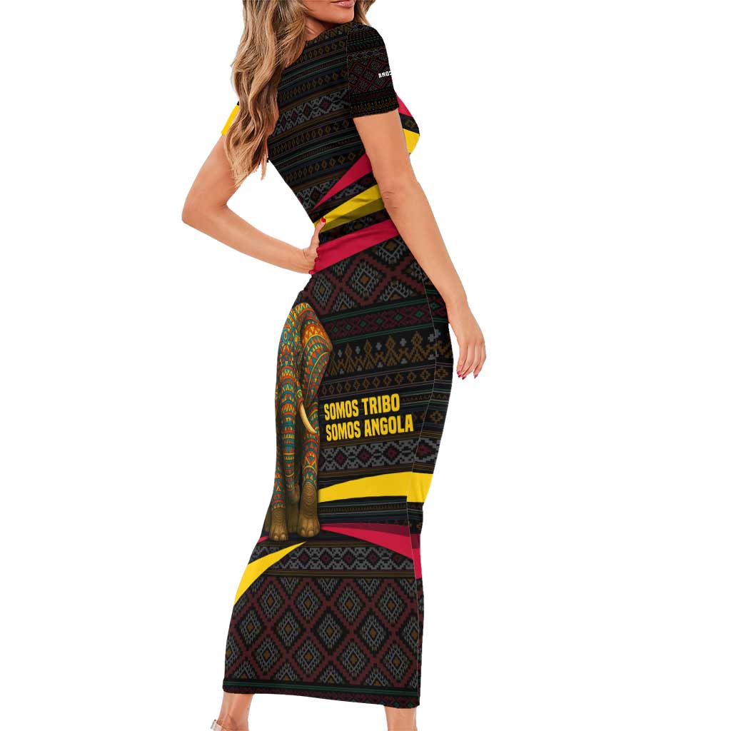 Angola Short Sleeve Bodycon Dress with Red Black Yellow Tribal Design and Elephant - Wonder Print Shop