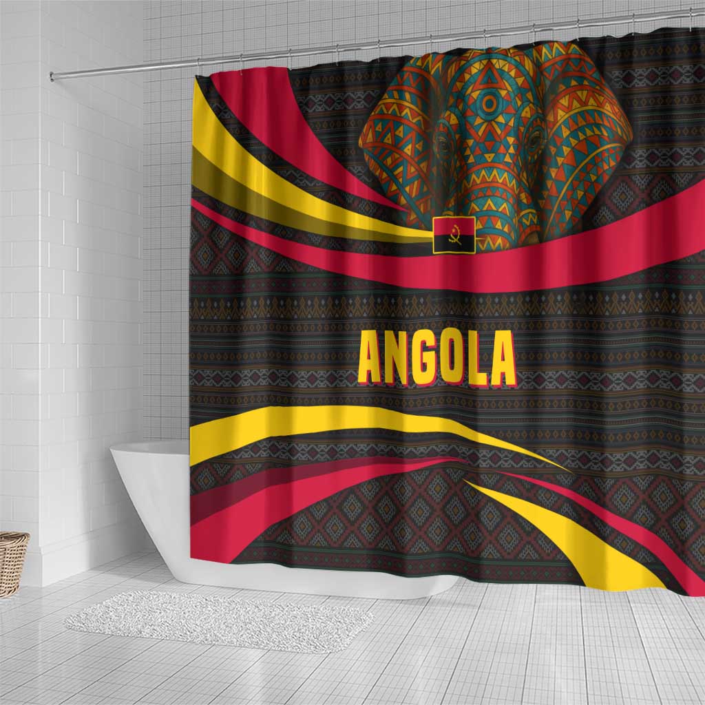 Angola Shower Curtain with Red Black Yellow Tribal Design and Elephant - Wonder Print Shop