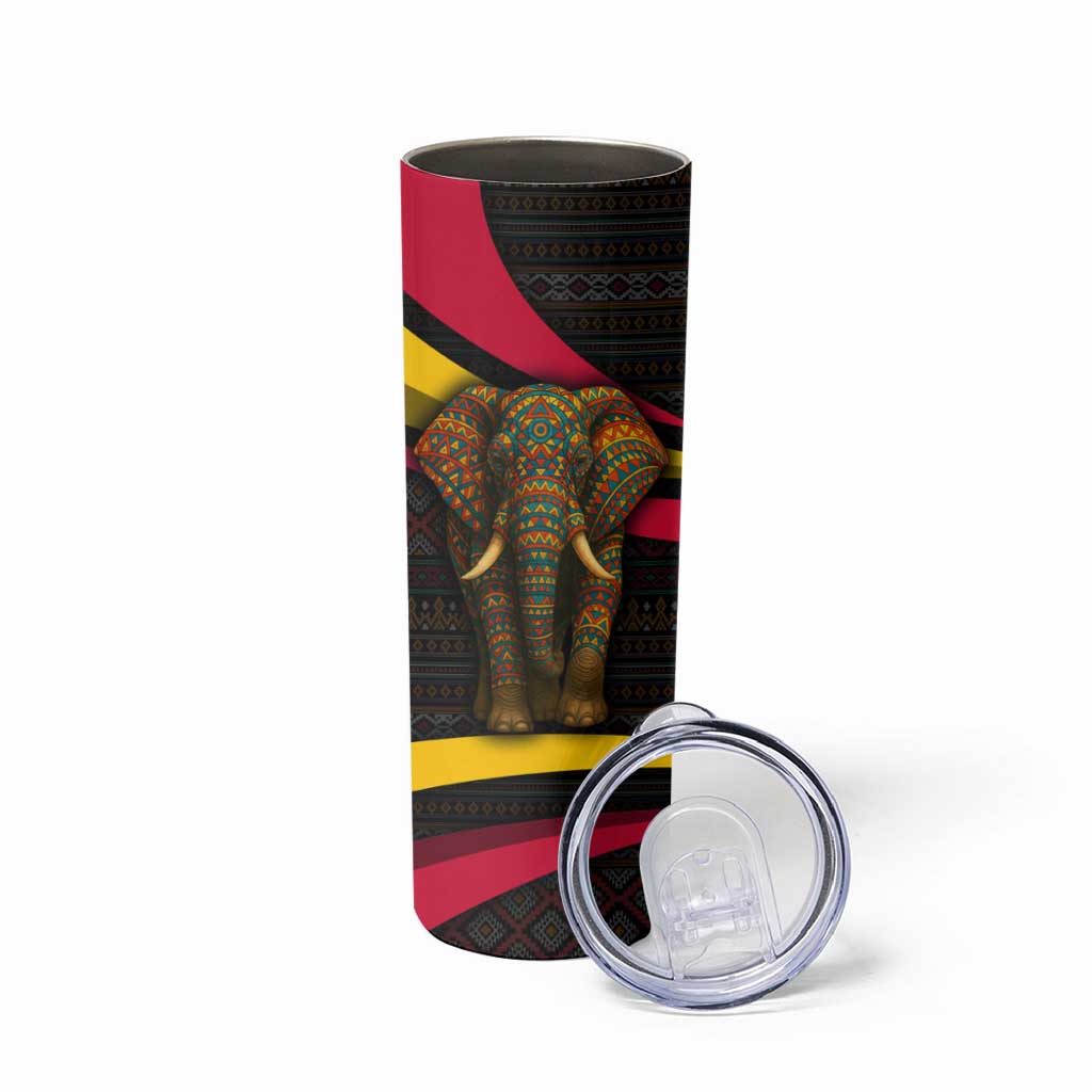 Angola Skinny Tumbler with Red Black Yellow Tribal Design and Elephant - Wonder Print Shop