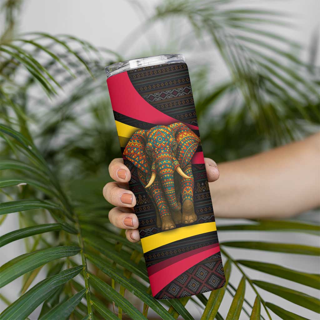 Angola Skinny Tumbler with Red Black Yellow Tribal Design and Elephant - Wonder Print Shop
