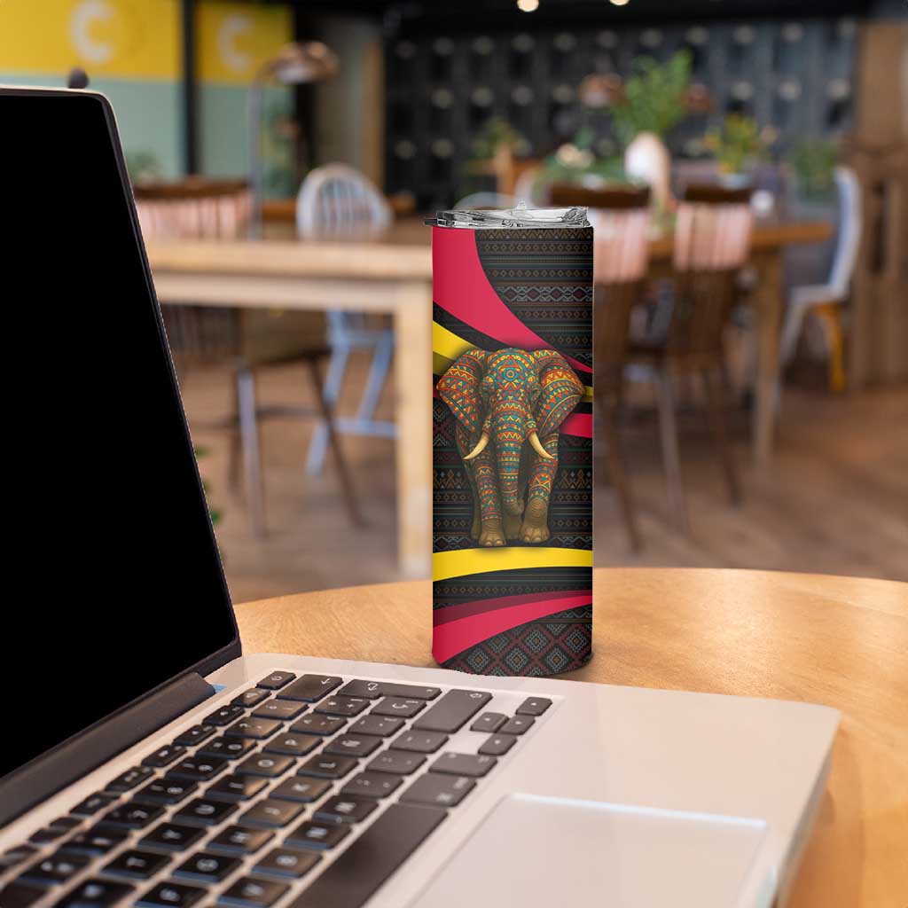 Angola Skinny Tumbler with Red Black Yellow Tribal Design and Elephant - Wonder Print Shop