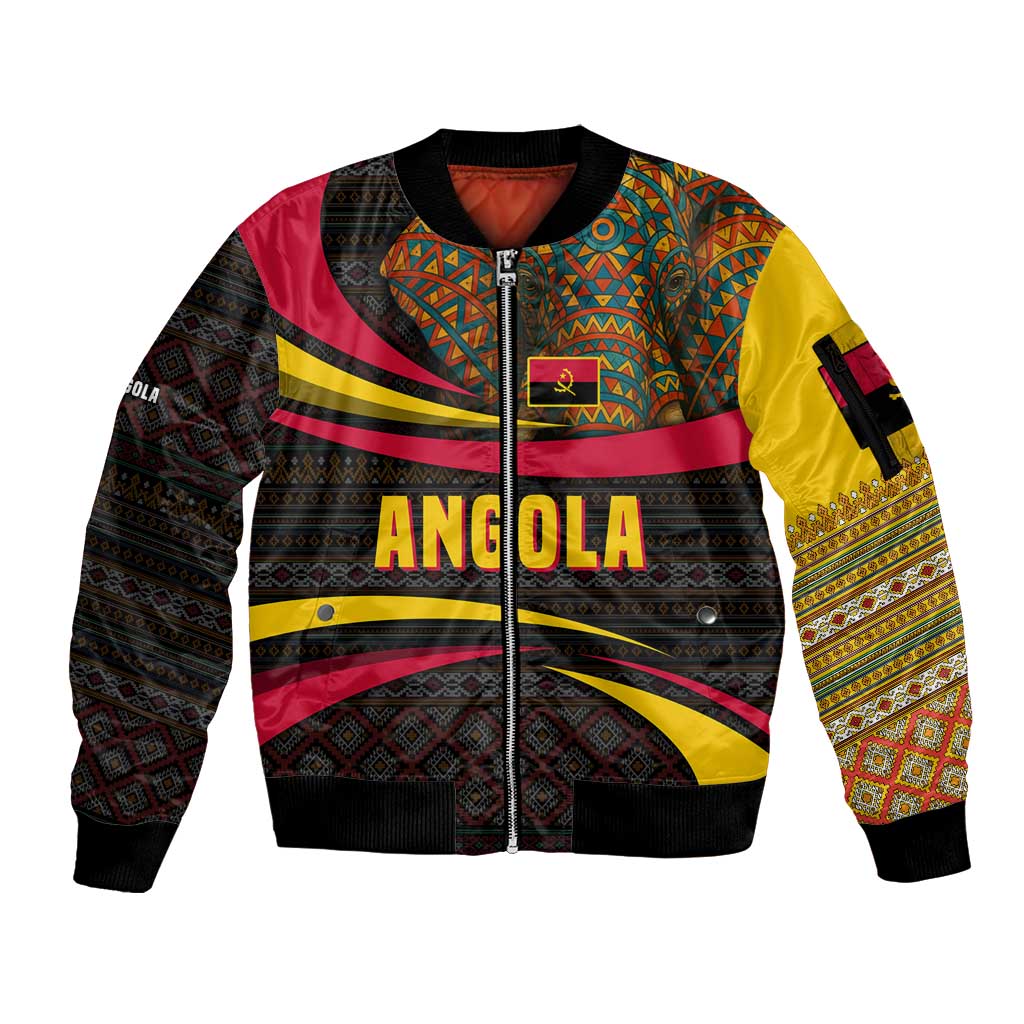 Angola Sleeve Zip Bomber Jacket with Red Black Yellow Tribal Design and Elephant - Wonder Print Shop