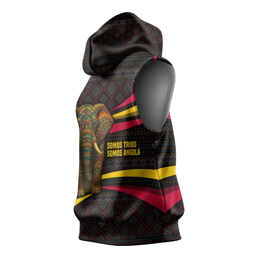 Angola Sleeveless Hoodie with Red Black Yellow Tribal Design and Elephant - Wonder Print Shop