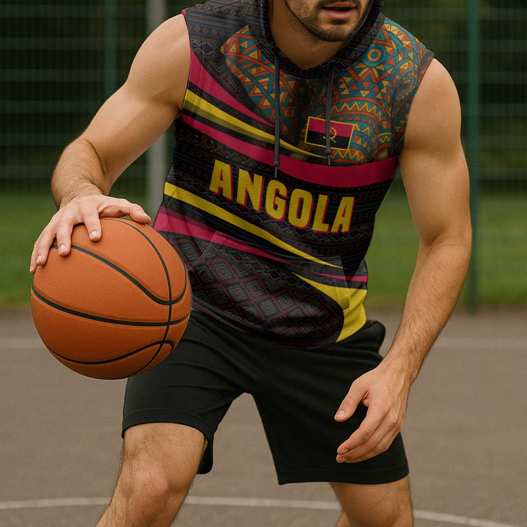 Angola Sleeveless Hoodie with Red Black Yellow Tribal Design and Elephant - Wonder Print Shop