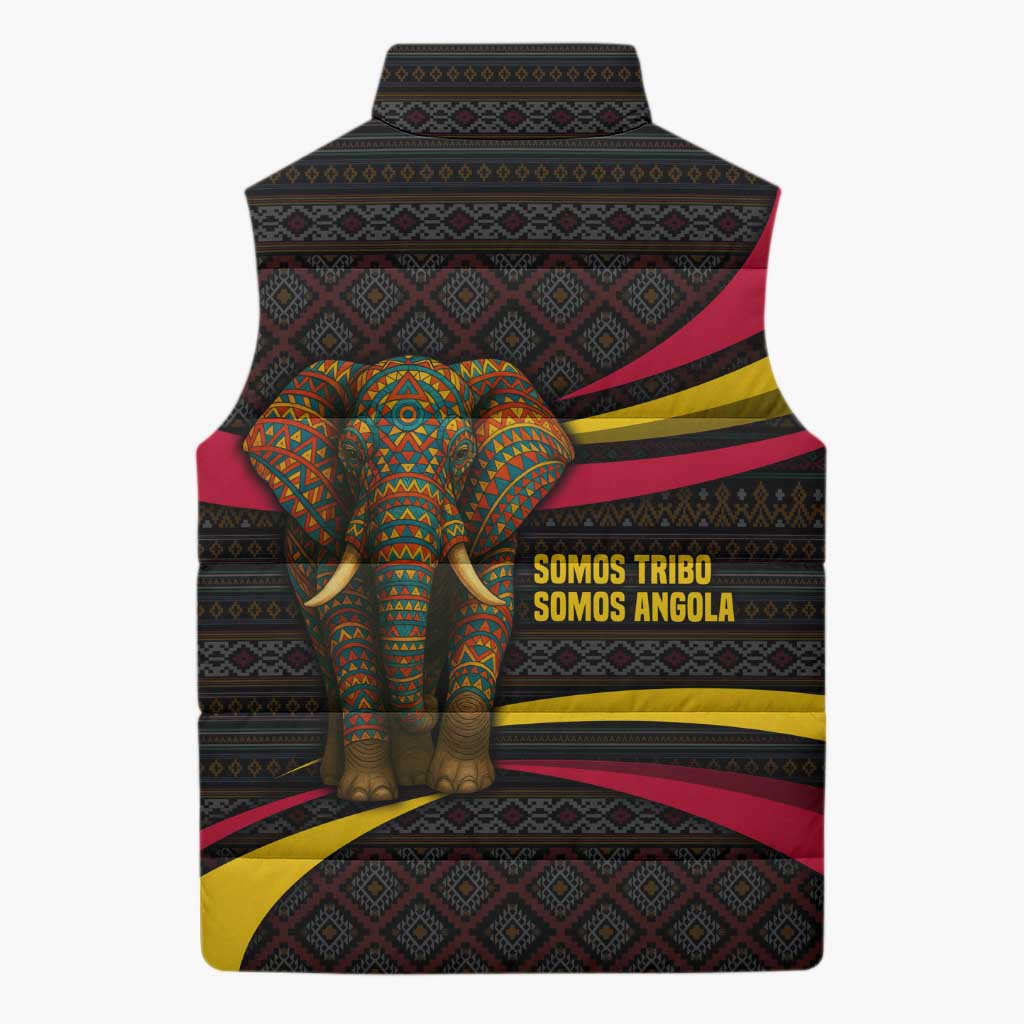Angola Sleeveless Puffer Jacket with Red Black Yellow Tribal Design and Elephant - Wonder Print Shop
