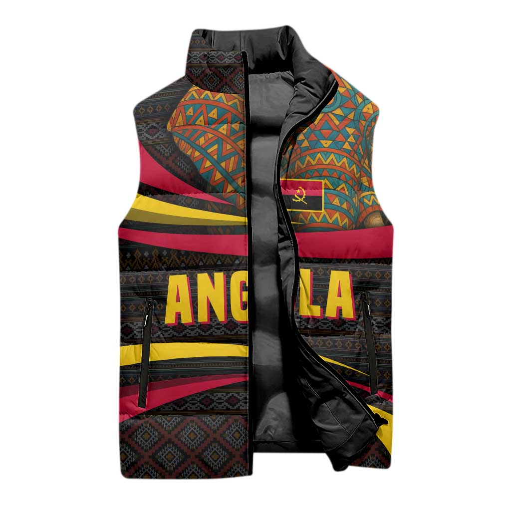Angola Sleeveless Puffer Jacket with Red Black Yellow Tribal Design and Elephant - Wonder Print Shop