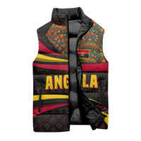 Angola Sleeveless Puffer Jacket with Red Black Yellow Tribal Design and Elephant - Wonder Print Shop