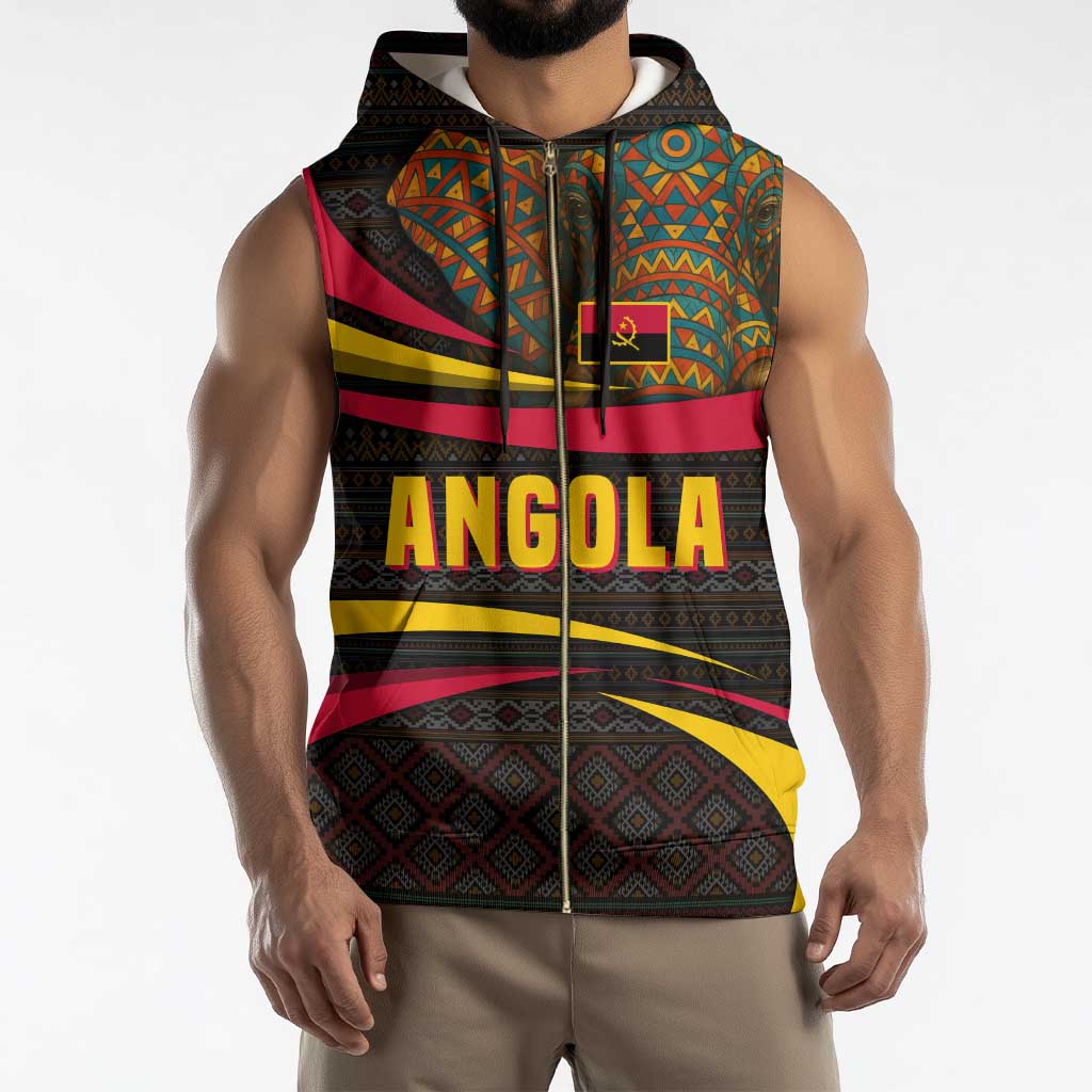 Angola Sleeveless Zip Hoodie with Red Black Yellow Tribal Design and Elephant - Wonder Print Shop