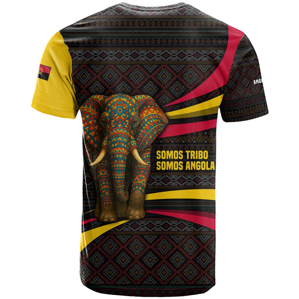 Angola T Shirt with Red Black Yellow Tribal Design and Elephant - Wonder Print Shop